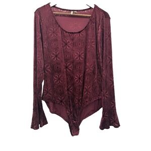 Cato‎ Sheer Bell Sleeve Maroon Body Suit Whimsigoth Fairy Grunge Plus 22/ 24